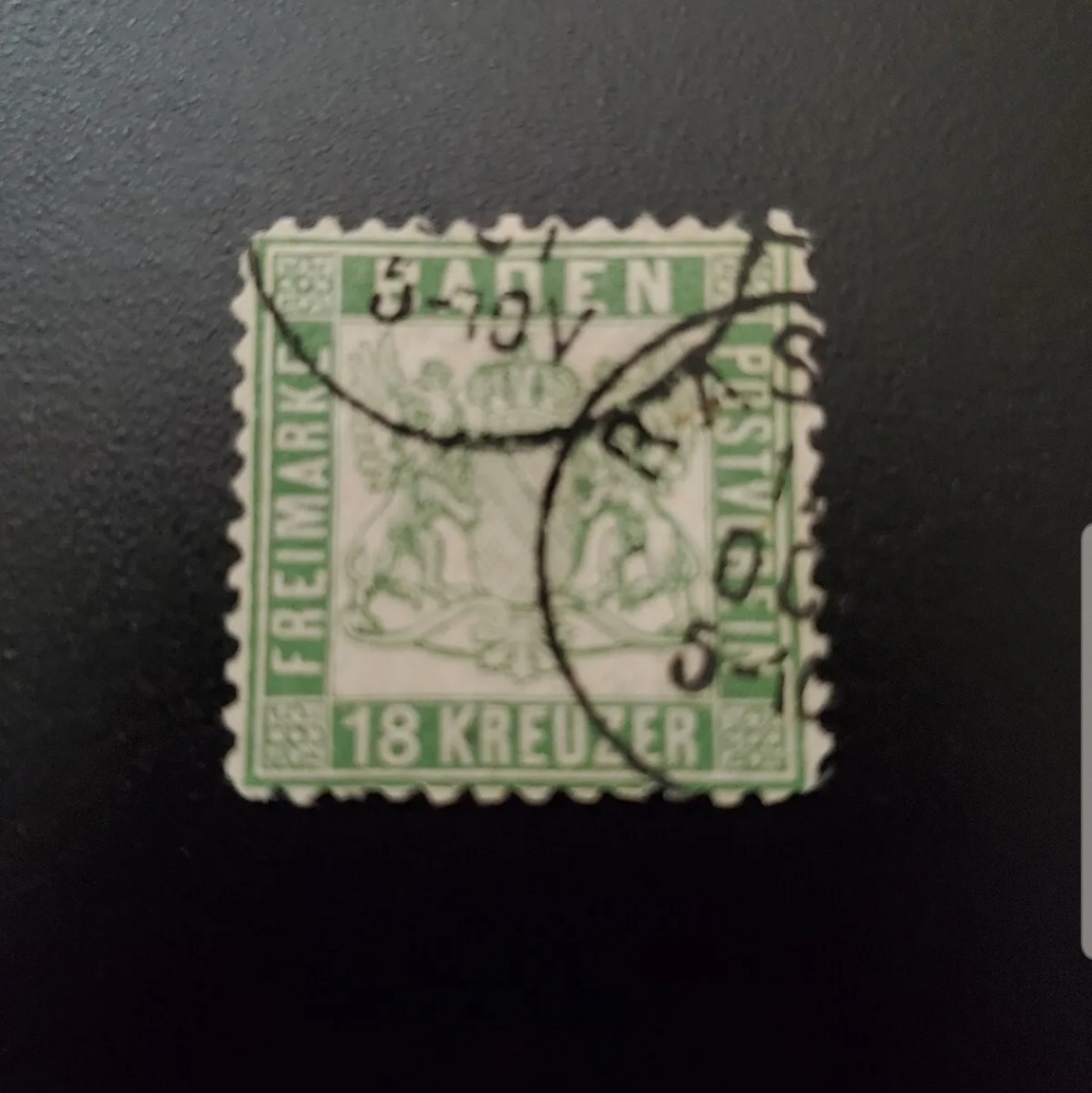 Genuine BADEN 18 KREUZER Green Stamp